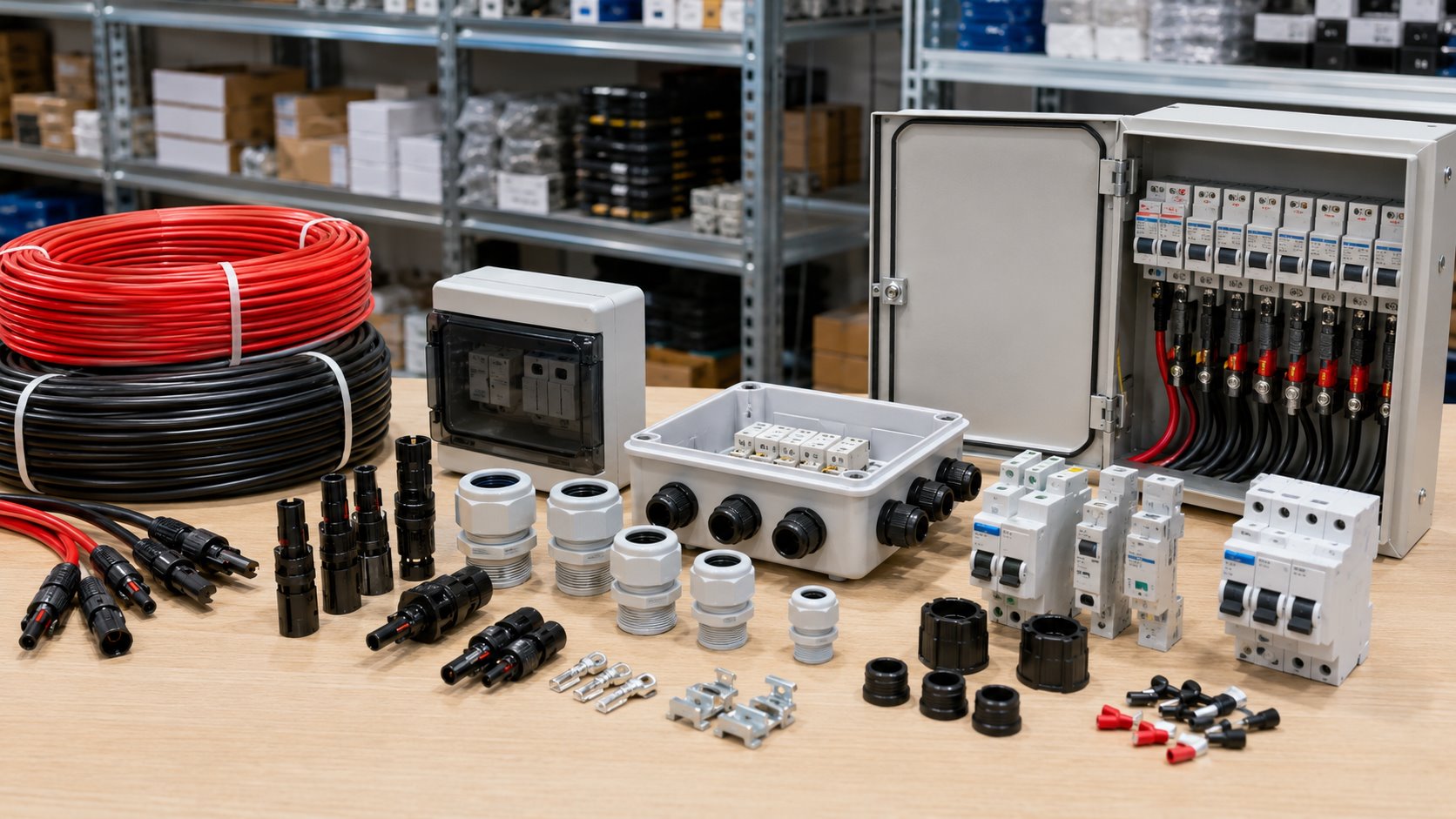 PV combiner box, cables, MC4 connectors and electrical accessories for wholesalers