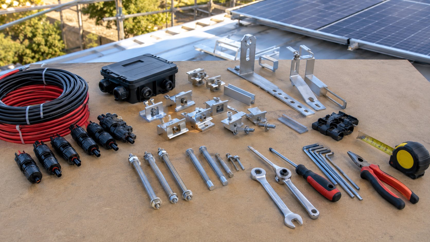 Solar project accessories and tools prepared for EPC supply