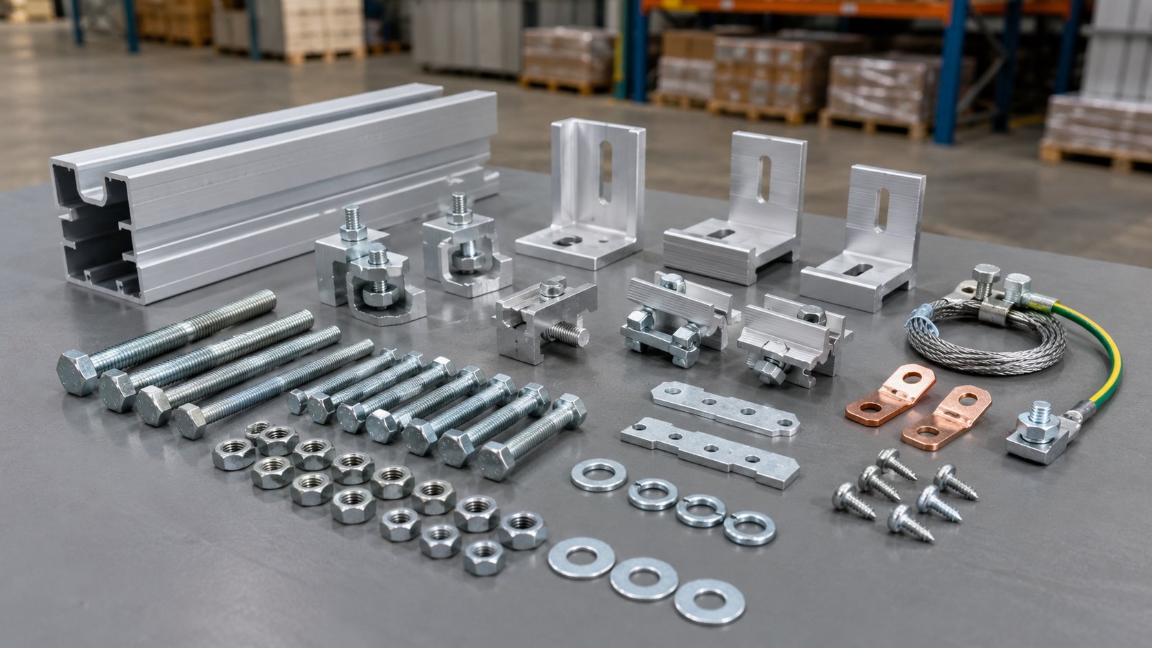 Ground solar mounting bolts, brackets, grounding parts and rail accessories