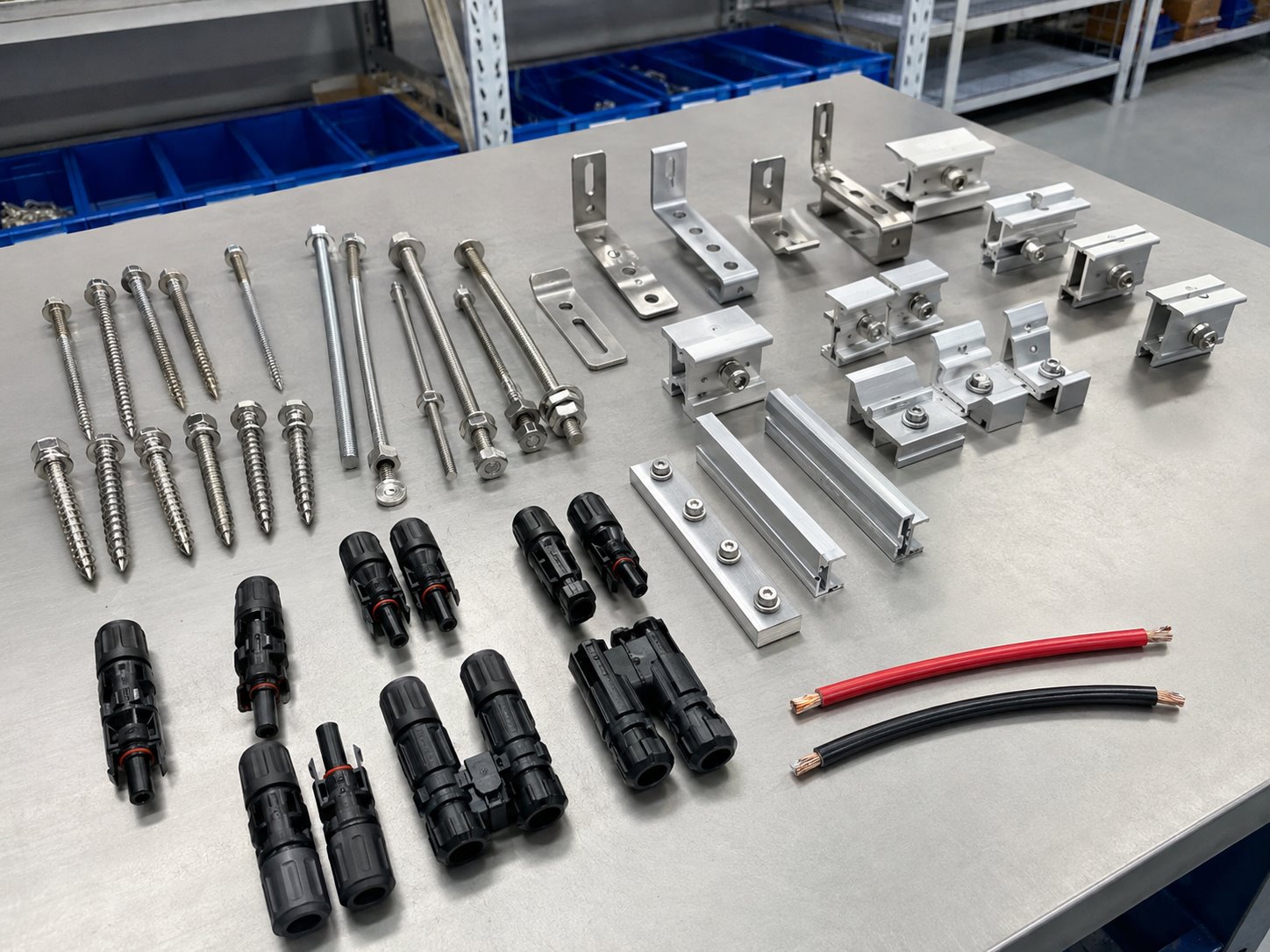 Solar mounting accessories and PV electrical components arranged for B2B supply