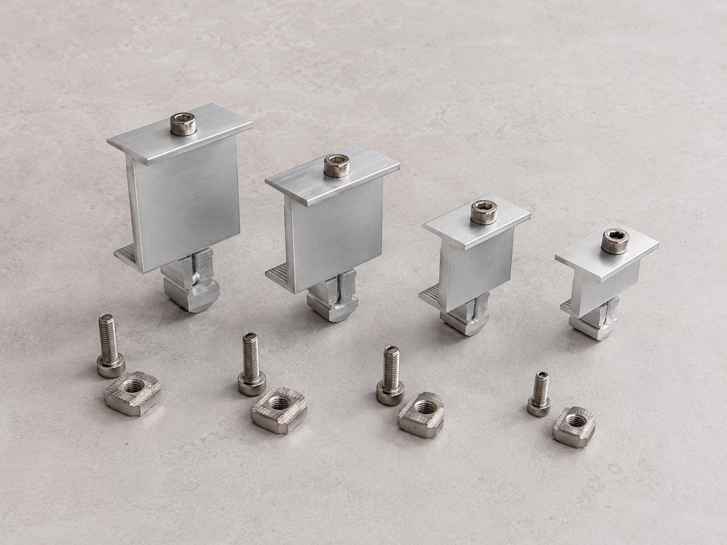 Complete solar end clamps for PV rail mounting