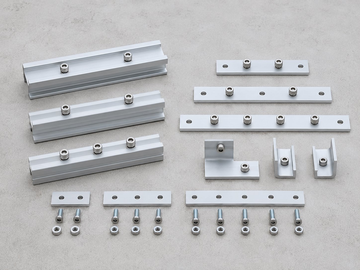 Complete rail connectors and mounting accessories