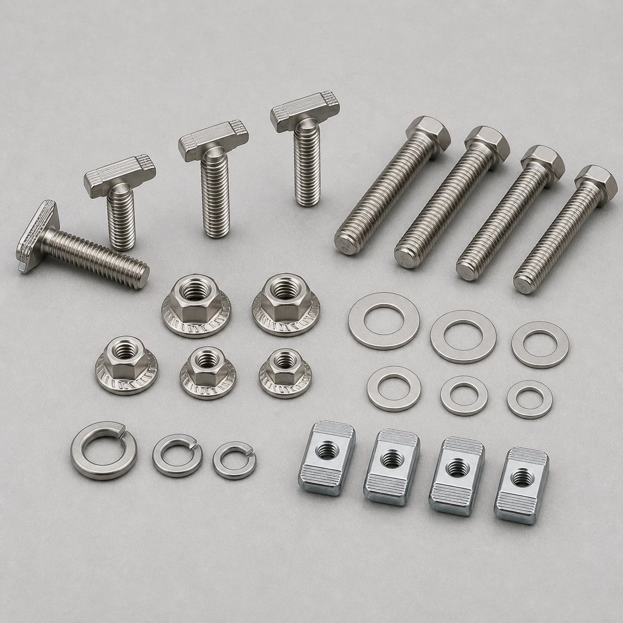Solar mounting bolts and related fasteners