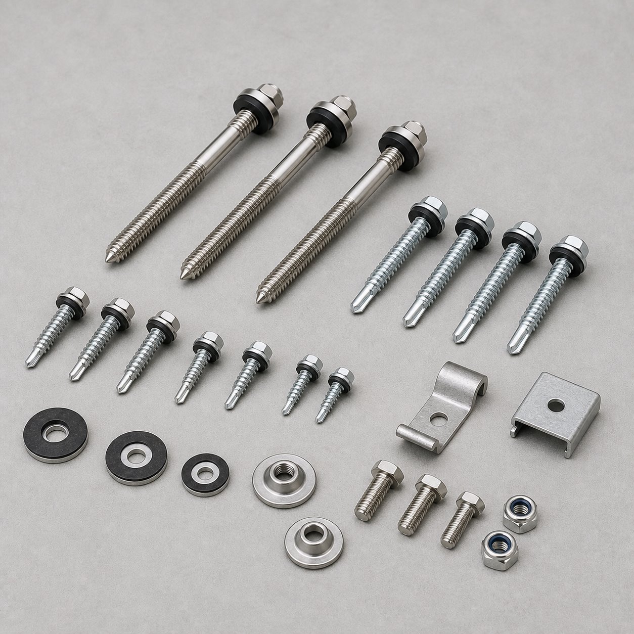 Solar mounting screws and fastener kit parts
